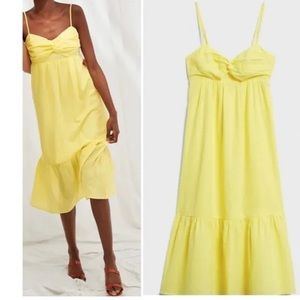 Yellow Linen/Cotton Blend Midi Dress